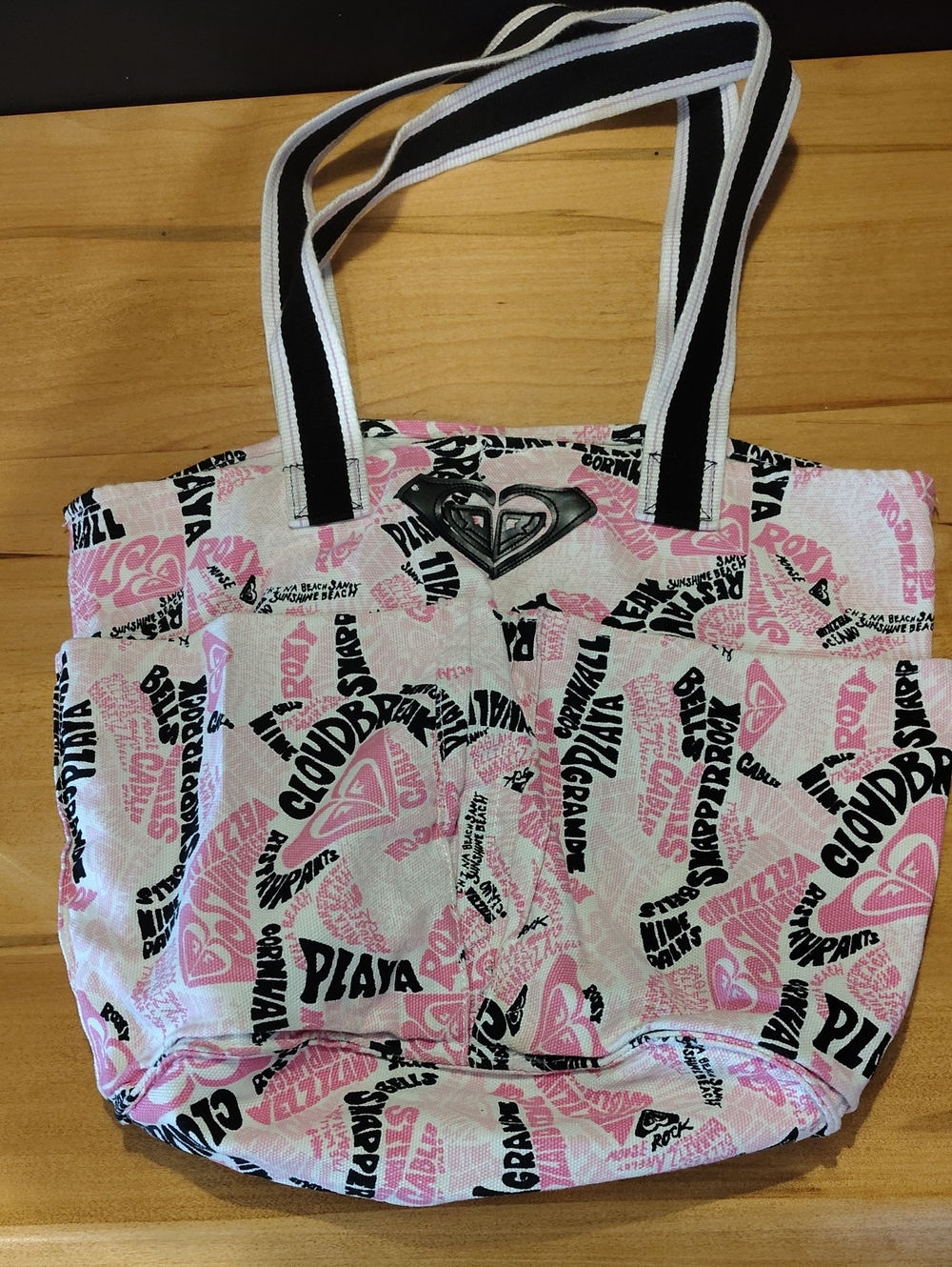 Roxy Pink & White Logo Graffiti Print Small Tote Bag